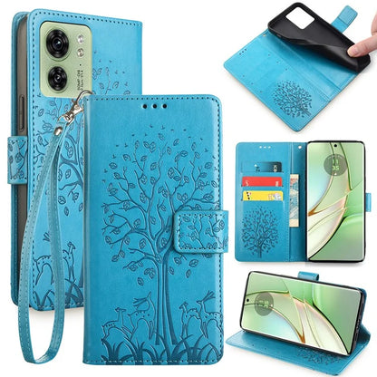 For Motorola Edge 40 5G Wallet Case Drop-proof Imprinted Deer Tree Pattern Phone Guard Cover