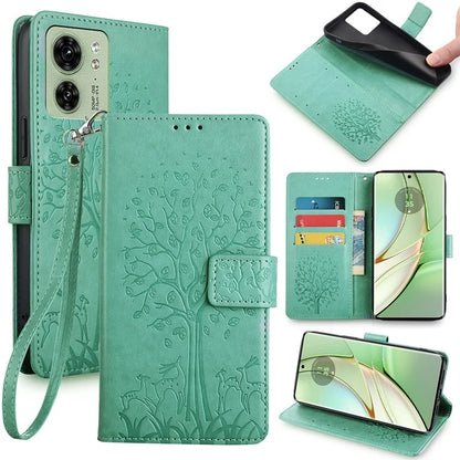 For Motorola Edge 40 5G Wallet Case Drop-proof Imprinted Deer Tree Pattern Phone Guard Cover