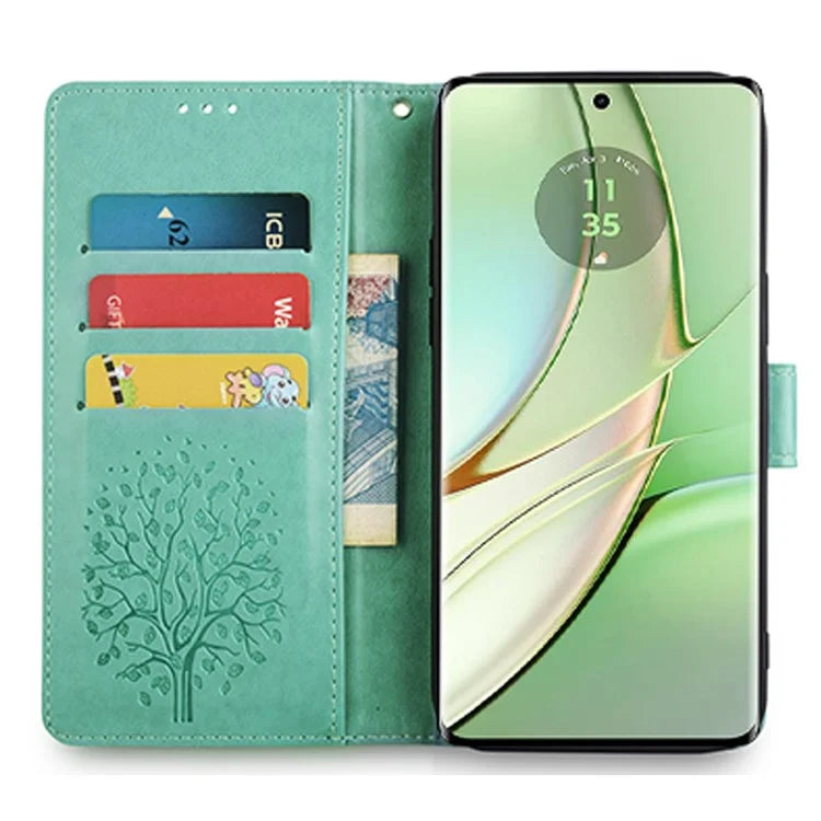 For Motorola Edge 40 5G Wallet Case Drop-proof Imprinted Deer Tree Pattern Phone Guard Cover