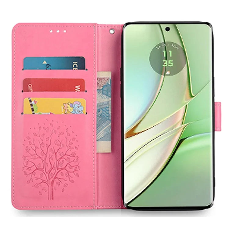 For Motorola Edge 40 5G Wallet Case Drop-proof Imprinted Deer Tree Pattern Phone Guard Cover