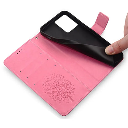 For Motorola Edge 40 5G Wallet Case Drop-proof Imprinted Deer Tree Pattern Phone Guard Cover