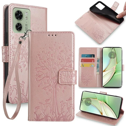 For Motorola Edge 40 5G Wallet Case Drop-proof Imprinted Deer Tree Pattern Phone Guard Cover