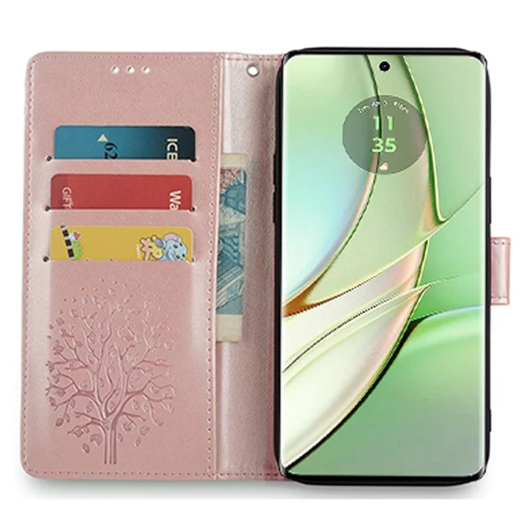 For Motorola Edge 40 5G Wallet Case Drop-proof Imprinted Deer Tree Pattern Phone Guard Cover