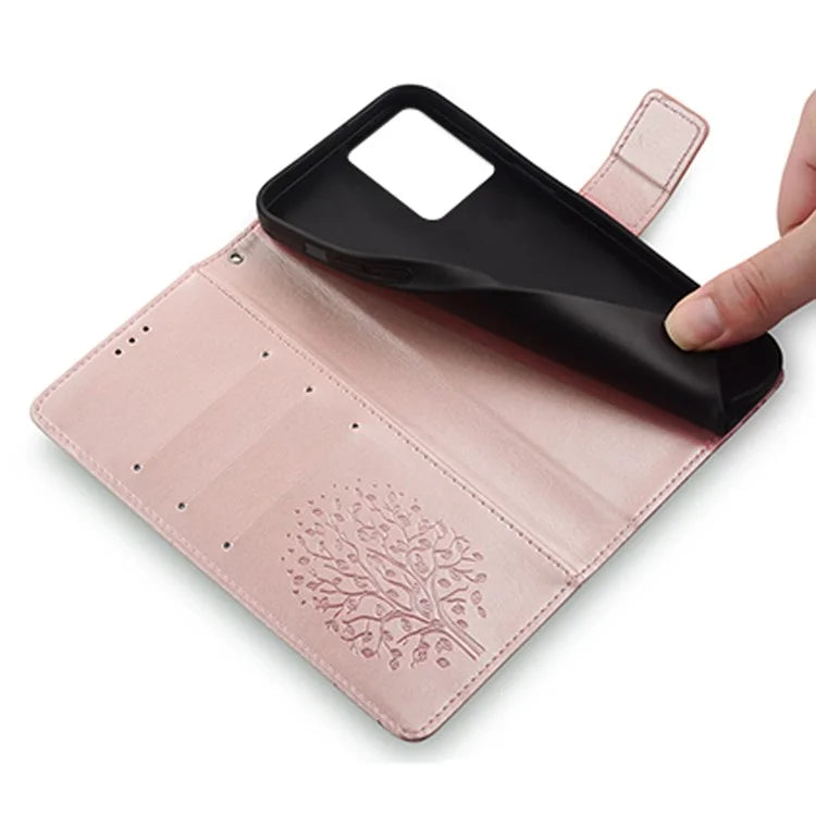 For Motorola Edge 40 5G Wallet Case Drop-proof Imprinted Deer Tree Pattern Phone Guard Cover