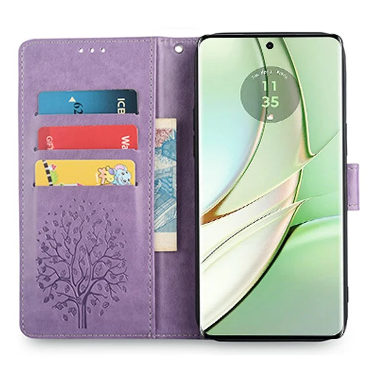 For Motorola Edge 40 5G Wallet Case Drop-proof Imprinted Deer Tree Pattern Phone Guard Cover