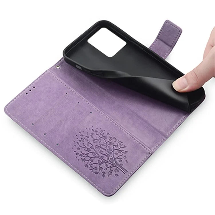 For Motorola Edge 40 5G Wallet Case Drop-proof Imprinted Deer Tree Pattern Phone Guard Cover