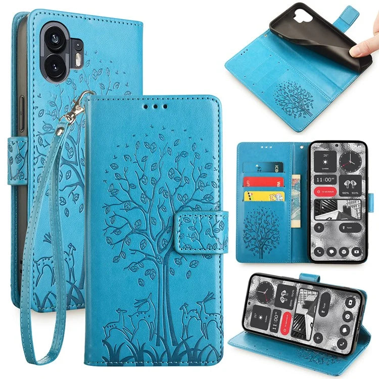 For Nothing Phone (2) Case Drop-resistant Imprinted Deer Tree Pattern Stand Phone Guard Cover