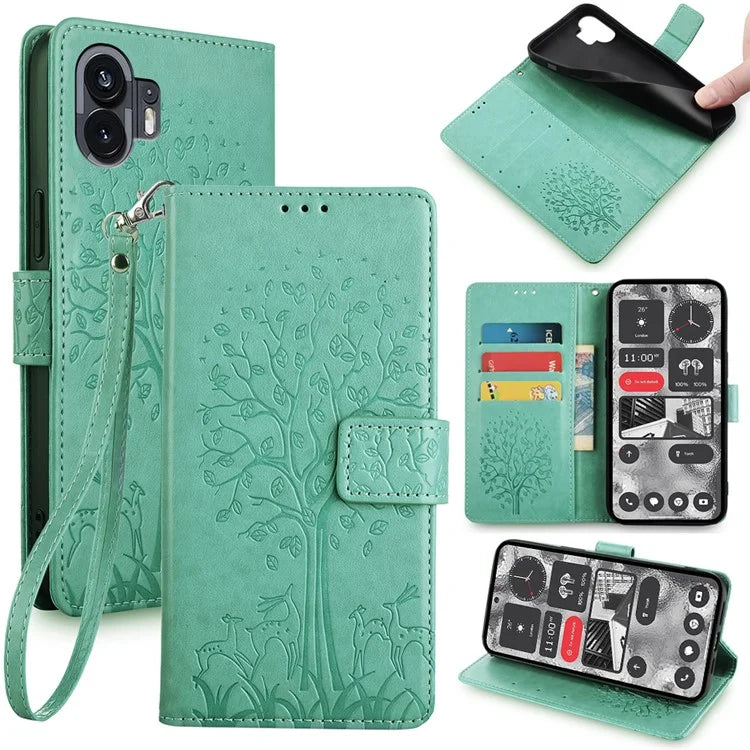 For Nothing Phone (2) Case Drop-resistant Imprinted Deer Tree Pattern Stand Phone Guard Cover