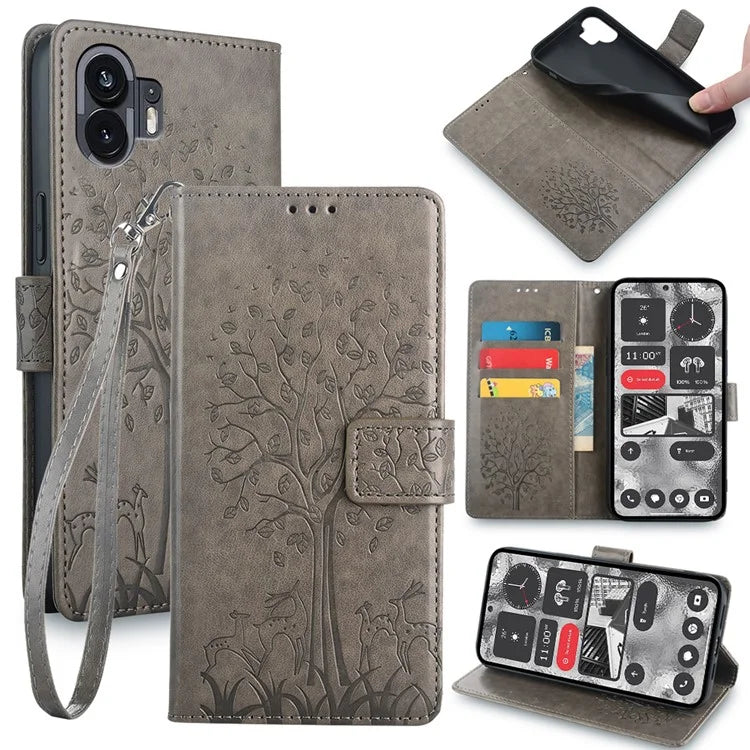 For Nothing Phone (2) Case Drop-resistant Imprinted Deer Tree Pattern Stand Phone Guard Cover