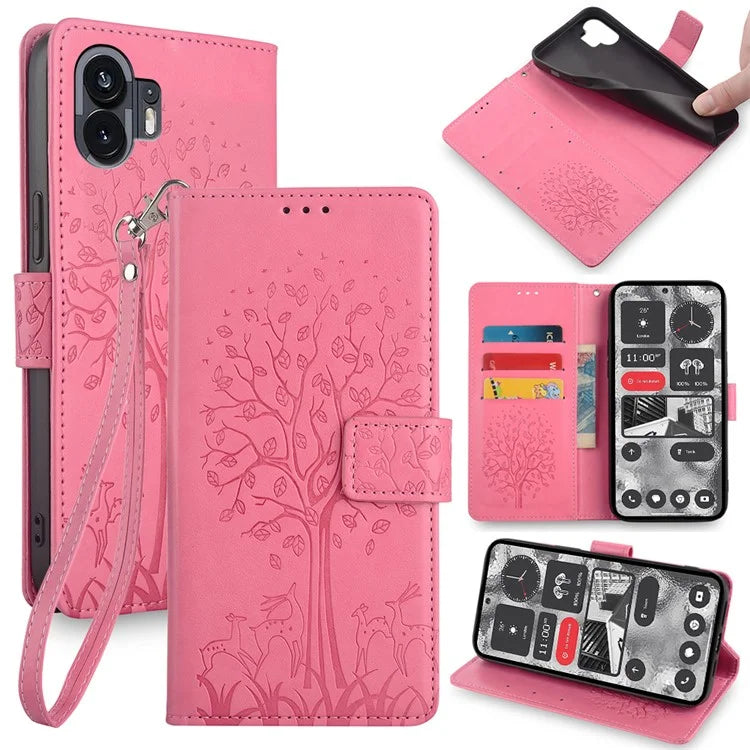 For Nothing Phone (2) Case Drop-resistant Imprinted Deer Tree Pattern Stand Phone Guard Cover