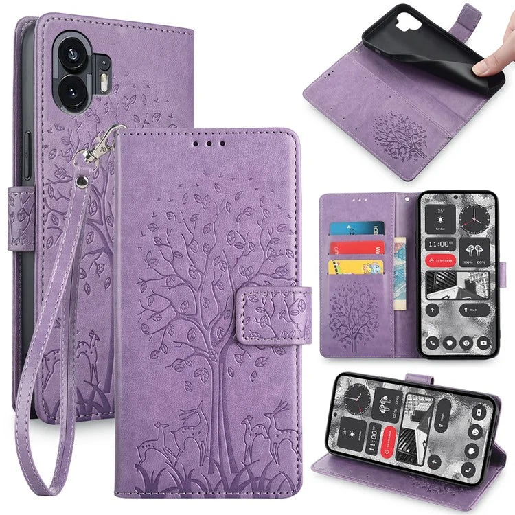 For Nothing Phone (2) Case Drop-resistant Imprinted Deer Tree Pattern Stand Phone Guard Cover