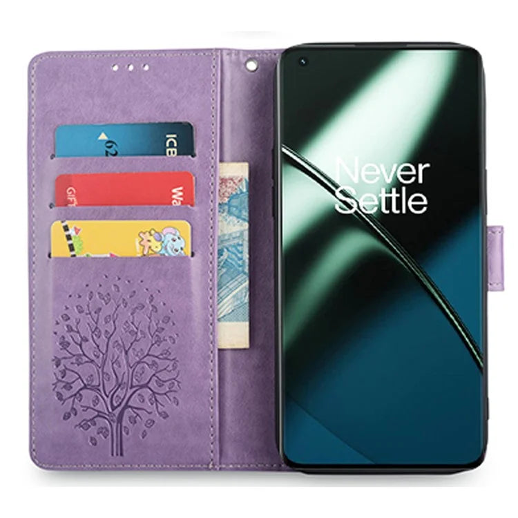 For OnePlus 11 5G Case Imprinted Deer Tree Pattern Card Holder Smart Phone Cover