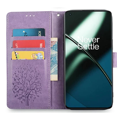 For OnePlus 11 5G Case Imprinted Deer Tree Pattern Card Holder Smart Phone Cover
