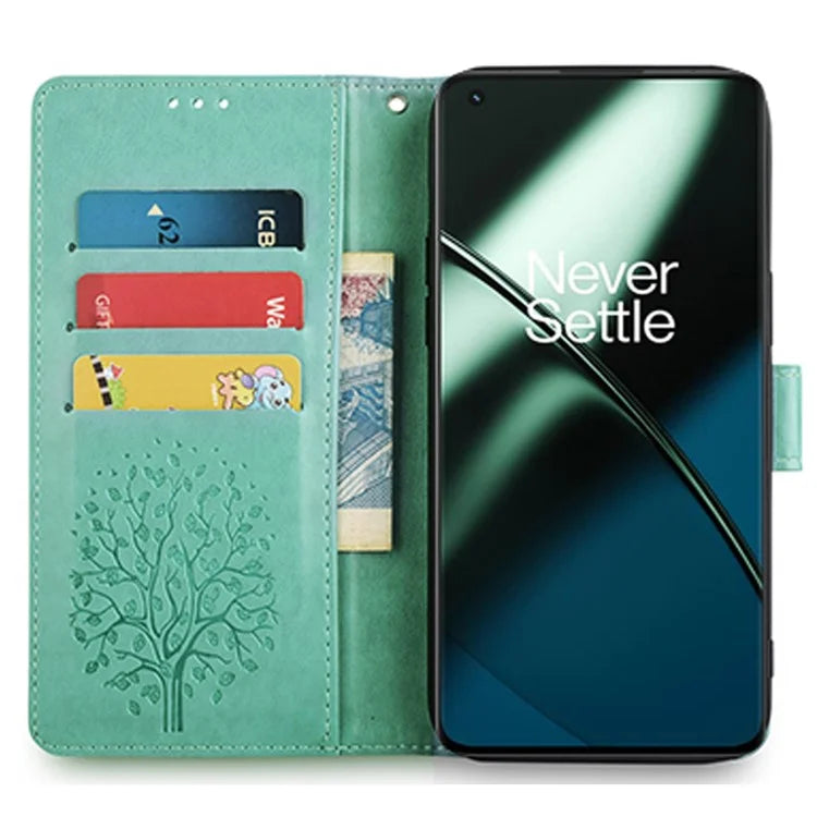 For OnePlus 11 5G Case Imprinted Deer Tree Pattern Card Holder Smart Phone Cover