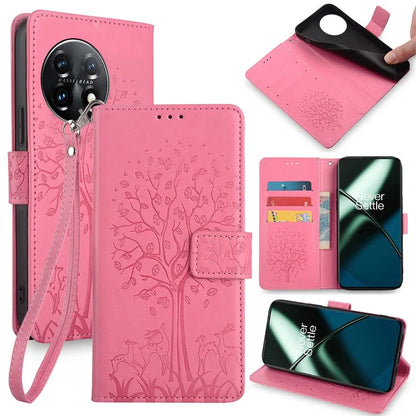 For OnePlus 11 5G Case Imprinted Deer Tree Pattern Card Holder Smart Phone Cover