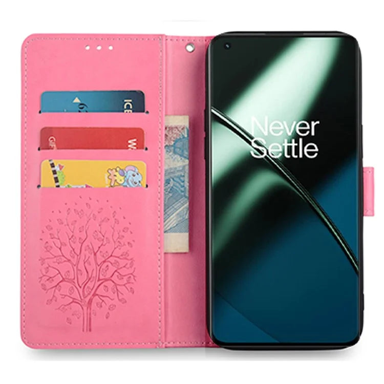 For OnePlus 11 5G Case Imprinted Deer Tree Pattern Card Holder Smart Phone Cover