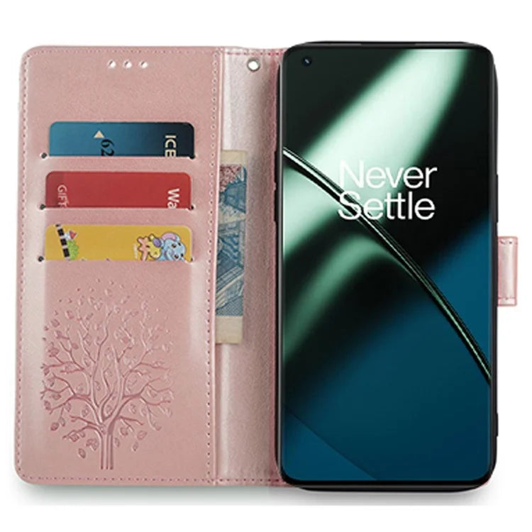 For OnePlus 11 5G Case Imprinted Deer Tree Pattern Card Holder Smart Phone Cover
