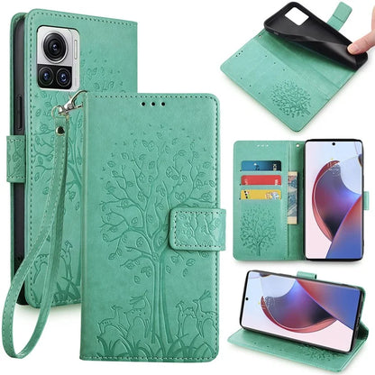 For Motorola Edge X30 Pro Case Imprinted Deer Tree Pattern Drop-proof Smartphone Cover