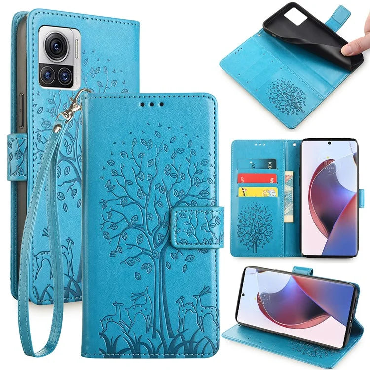 For Motorola Edge X30 Pro Case Imprinted Deer Tree Pattern Drop-proof Smartphone Cover