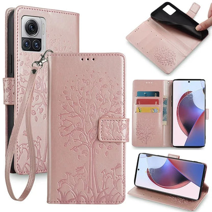 For Motorola Edge X30 Pro Case Imprinted Deer Tree Pattern Drop-proof Smartphone Cover