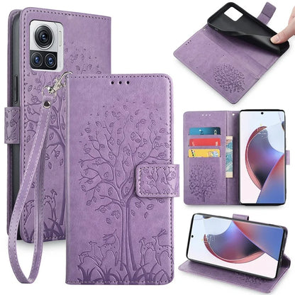 For Motorola Edge X30 Pro Case Imprinted Deer Tree Pattern Drop-proof Smartphone Cover
