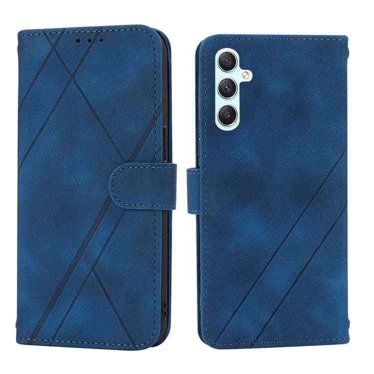 For Samsung Galaxy S24 Case Imprinted Line Wallet Phone Cover with Handy Strap