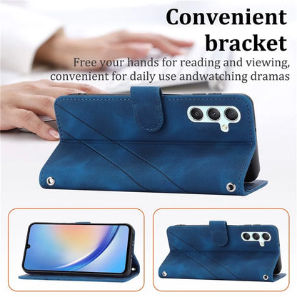 For Samsung Galaxy S24 Case Imprinted Line Wallet Phone Cover with Handy Strap