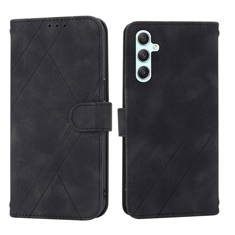 For Samsung Galaxy S24 Case Imprinted Line Wallet Phone Cover with Handy Strap