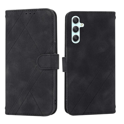 For Samsung Galaxy S24 Case Imprinted Line Wallet Phone Cover with Handy Strap