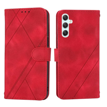 For Samsung Galaxy S24 Case Imprinted Line Wallet Phone Cover with Handy Strap