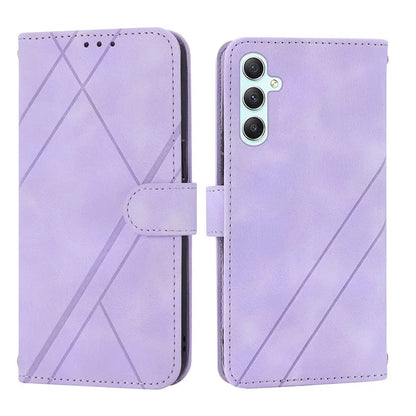 For Samsung Galaxy S24 Case Imprinted Line Wallet Phone Cover with Handy Strap