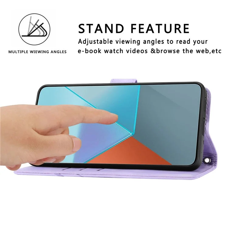 For Xiaomi Redmi Note 13 5G Case with Wrist Strap Imprinted Line Phone Wallet Cover