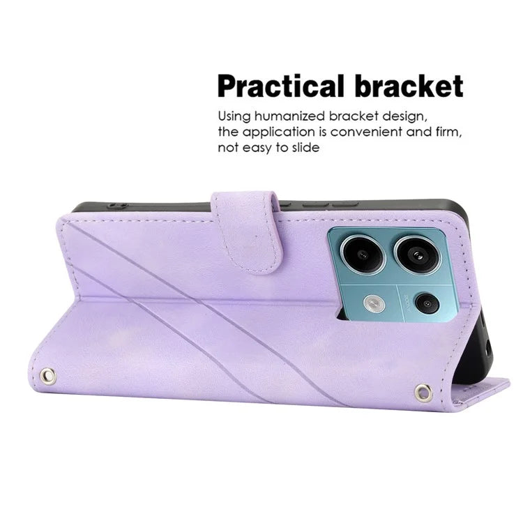 For Xiaomi Redmi Note 13 5G Case with Wrist Strap Imprinted Line Phone Wallet Cover