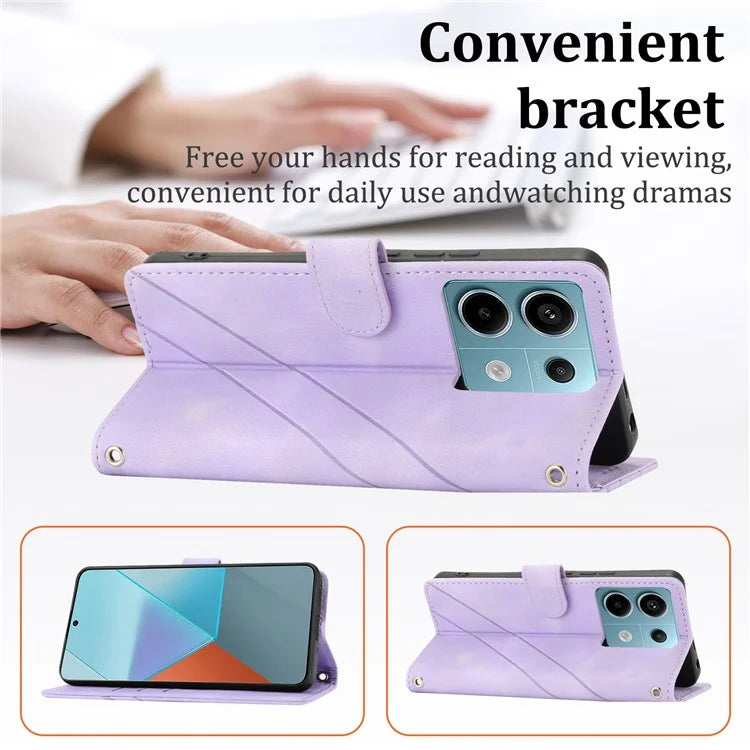 For Xiaomi Redmi Note 13 5G Case with Wrist Strap Imprinted Line Phone Wallet Cover