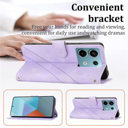 For Xiaomi Redmi Note 13 5G Case with Wrist Strap Imprinted Line Phone Wallet Cover
