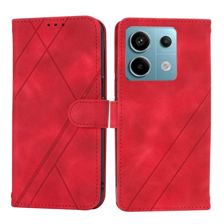 For Xiaomi Redmi Note 13 5G Case with Wrist Strap Imprinted Line Phone Wallet Cover