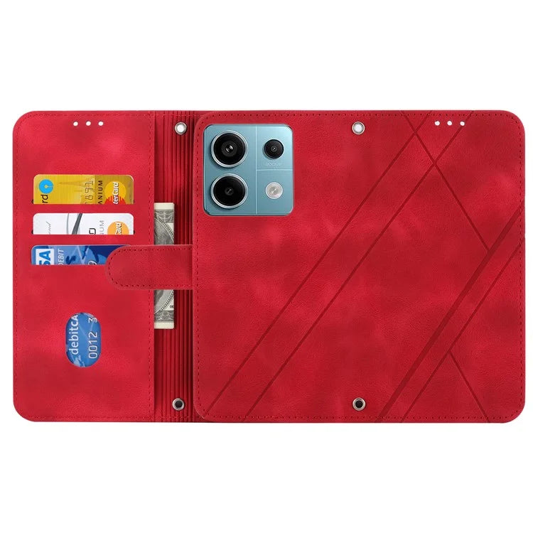 For Xiaomi Redmi Note 13 5G Case with Wrist Strap Imprinted Line Phone Wallet Cover