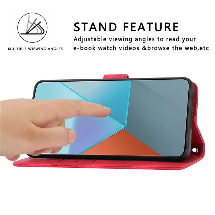 For Xiaomi Redmi Note 13 5G Case with Wrist Strap Imprinted Line Phone Wallet Cover