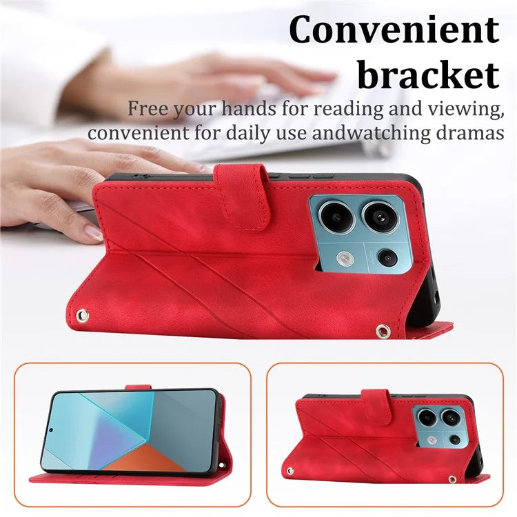 For Xiaomi Redmi Note 13 5G Case with Wrist Strap Imprinted Line Phone Wallet Cover