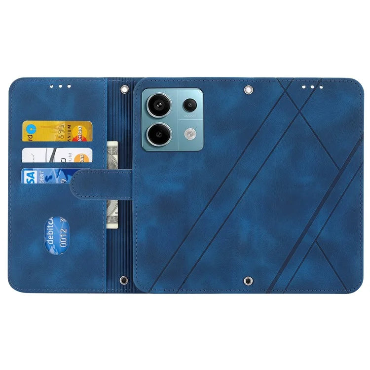 For Xiaomi Redmi Note 13 5G Case with Wrist Strap Imprinted Line Phone Wallet Cover
