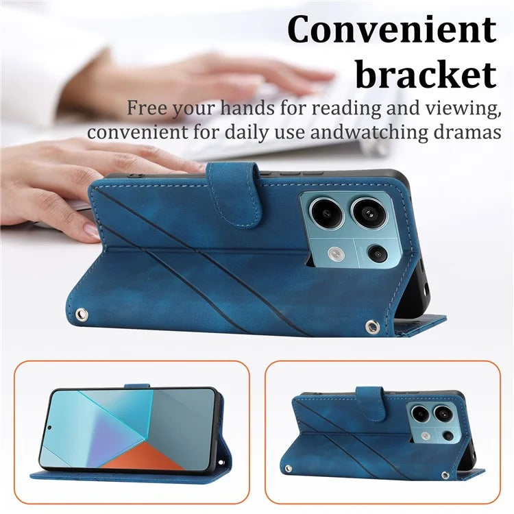 For Xiaomi Redmi Note 13 5G Case with Wrist Strap Imprinted Line Phone Wallet Cover
