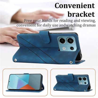 For Xiaomi Redmi Note 13 5G Case with Wrist Strap Imprinted Line Phone Wallet Cover