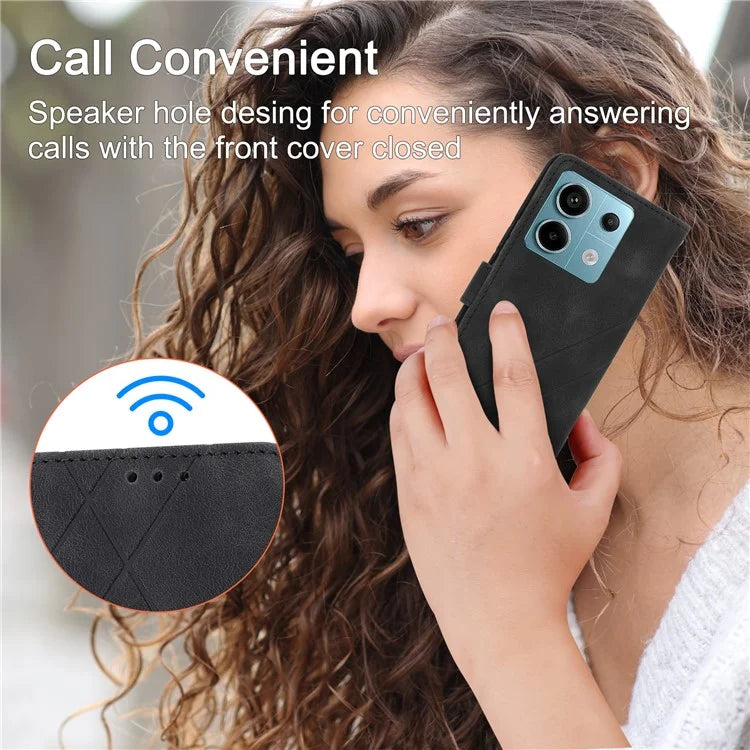 For Xiaomi Redmi Note 13 5G Case with Wrist Strap Imprinted Line Phone Wallet Cover