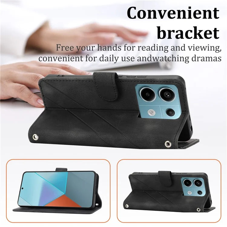 For Xiaomi Redmi Note 13 5G Case with Wrist Strap Imprinted Line Phone Wallet Cover