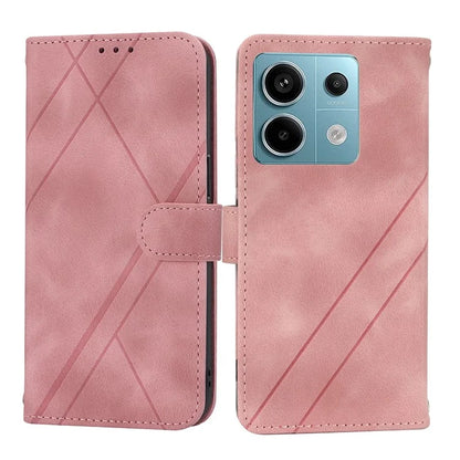 For Xiaomi Redmi Note 13 5G Case with Wrist Strap Imprinted Line Phone Wallet Cover