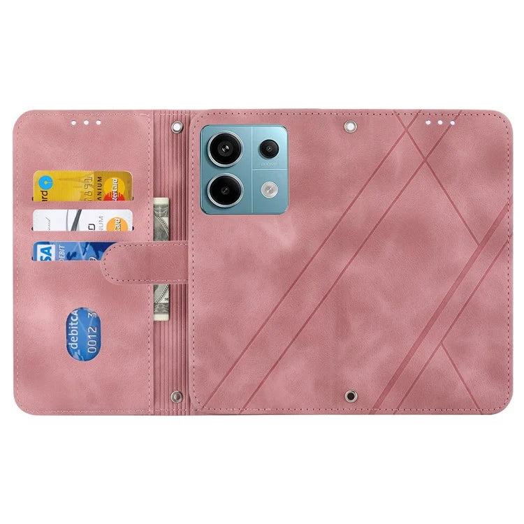 For Xiaomi Redmi Note 13 5G Case with Wrist Strap Imprinted Line Phone Wallet Cover