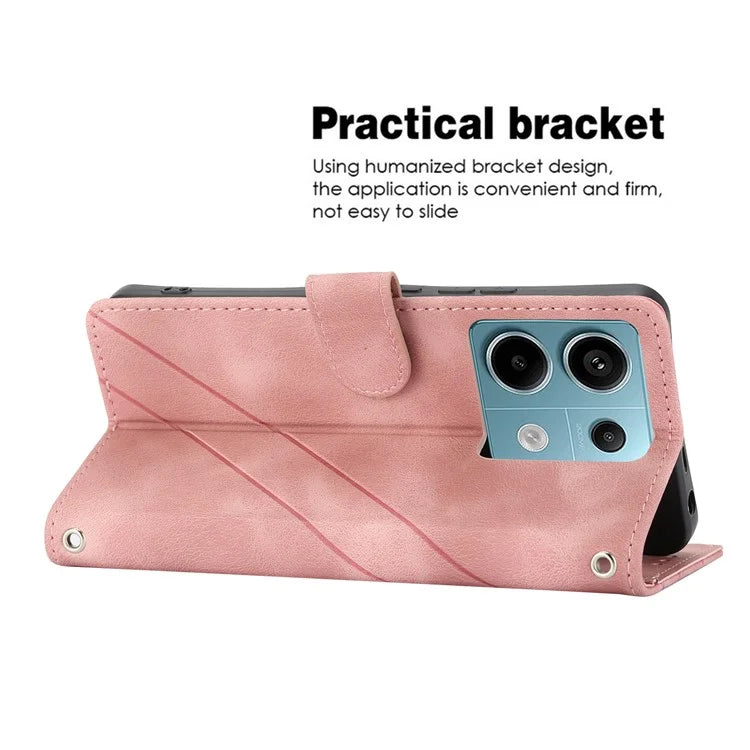 For Xiaomi Redmi Note 13 5G Case with Wrist Strap Imprinted Line Phone Wallet Cover