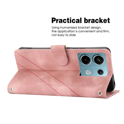 For Xiaomi Redmi Note 13 5G Case with Wrist Strap Imprinted Line Phone Wallet Cover