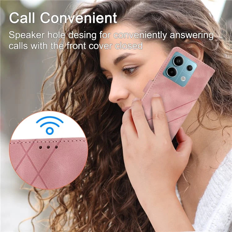 For Xiaomi Redmi Note 13 5G Case with Wrist Strap Imprinted Line Phone Wallet Cover