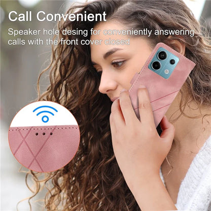 For Xiaomi Redmi Note 13 5G Case with Wrist Strap Imprinted Line Phone Wallet Cover